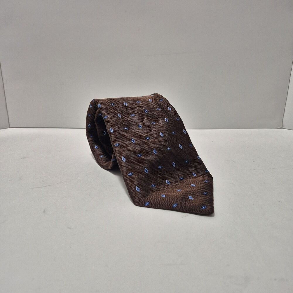 Canali Mens Silk Tie Blue Brown Geometric Pattern Luxury Designer Italy